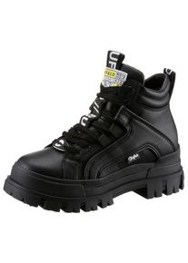 Schn&uuml;rboots Buffalo "ASPHA NC MID", Damen, Gr. 38, schwarz, Lederimitat, Schuhe Schn&uuml;rboots, Schn&uuml;rstiefelette, High Top Sneaker mit weicher Schaftrandpolsterung