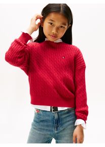 Strickpullover Tommy Hilfiger "CABLE SWEATER", M&auml;dchen, Gr. 16 (176), rot (ruby rhubarb), Strick, Obermaterial: 100% Baumwolle, unifarben, regular fit normal, Rundhals, eingesetzt B&uuml;ndchen, Pullover Strickpullover, Kinder bis 16 Jahre