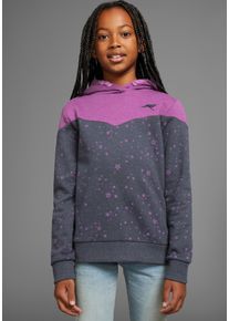 Kapuzensweatshirt Kangaroos "mit s&uuml;&szlig;em allover Druck", M&auml;dchen, Gr. 176/182, blau (marine meliert, gemustert), angeraute Sweatware, Obermaterial: 60% Baumwolle, 40% Polyester, gemustert, Basic h&uuml;ftlang, Sweatshirts Kapuzensweatshirt, Hoodie f&uuml;r M&auml;dchen, Topseller