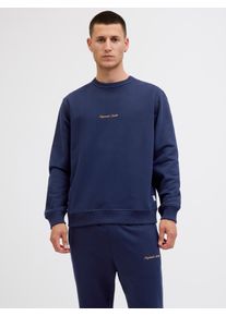 Jack & Jones Sweatshirt JACK & JONES "JORNORREBRO EMB SWEAT CREW NOOS", Herren, Gr. S, blau (ocean cavern), angeraute Sweatware, Obermaterial: 89% Baumwolle, 11% Polyester, unifarben, relaxed fit normal, Rundhals, Rippb&uuml;ndchen, Sweatshirts Sweatshirt, mit Logo Print