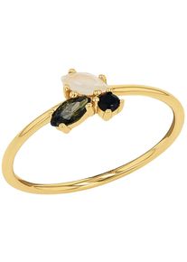 Fingerring Amor "2037257/-58/-59/-60/-61" Gr. 58, schwarz (gelbgoldfarben, schwarz, gr&uuml;n, kristallwei&szlig;), Fingerringe, Damen, 58, Silber 925 (Sterlingsilber), 1mm, Fingerring, mit Glasstein, Zirkonia (synth.)