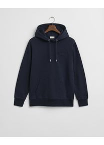 Hoodie Gant "TONAL SHIELD", Herren, Gr. L, blau (evening blau), Sweatware, Obermaterial: 100% Baumwolle, regular fit, Rippb&uuml;ndchen, Sweatshirts Hoodie, Ton-in-Ton Stickerei, regular fit, Sweatshirt