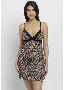 Neglig&eacute; Dorina "Origins Print", Damen, Gr. S, N-Gr, schwarz, Spitze, Obermaterial: 84% Polyester, 13% Polyamid, 3% Elasthan, unifarben, bequem ca. Mitte Oberschenkel, tiefer V-Ausschnitt, Kleider Neglig&eacute;, Spitze am Ausschnitt und als Unterbrustband, Spaghettitr&auml;ger