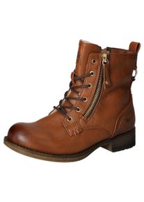 Winterboots Mustang Shoes, M&auml;dchen, Gr. 35, braun (cognac used), Lederimitat, used, Schuhe Winterboots, Schn&uuml;rboots, Stiefelette, Blockabsatz, mit Rei&szlig;verschluss