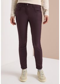 5-Pocket-Hose Cecil "Style Toronto", Damen, Gr. 26, L&auml;nge 30, eggplant rot, Web, Obermaterial: 76% Viskose, 21% Nylon, 3% Elasthan. Futter: 65% Polyester, 35% Baumwolle, unifarben, slim fit lang, Hosen 5-Pocket-Hose, im Leder-Look, mit leicht gl&auml;nzender Beschichtung
