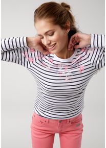 Langarmshirt Kangaroos, Damen, Gr. 52/54, bunt (wei&szlig;, bunt), Rippware, Obermaterial: 100% Baumwolle, bedruckt, gebl&uuml;mt, geringelt, gestreift, sehr figurbetont h&uuml;ftbedeckend, Rundhals, Shirts Langarmshirt, Langarm, sehr figurbetonte Passform