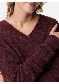 Strickpullover Pieces "PCLAYLA LS V-NECK KNIT NOOS", Damen, Gr. S, tawny port detail:melange, Strick, Obermaterial: 46% Nylon, 25% Polyacryl, 18% Wolle, 8% Alpaka, 3% Elasthan, meliert, regular fit normal, V-Ausschnitt, Pullover Strickpullover