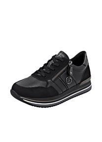 Plateausneaker Remonte, Damen, Gr. 40, schwarz (schwarz, grau), Leder, Textil, Schuhe Plateausneaker, Schn&uuml;rschuh, Halbschuh, Freizeitschuh mit gepolstertem Schaftrand