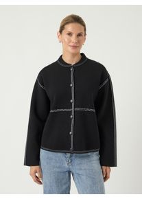 Strickjacke Y.A.S "YASJENA LS KNIT CARDIGAN S. NOOS", Damen, Gr. XS, wei&szlig; (schwarz detail:star wei&szlig; stitch), Strick, Obermaterial: 38% Viskose, 33% Polyester, 21% Nylon, 8% Wolle, unifarben, regular fit normal, Rundhals, Strickjacken Strickjacke, Materialmix mit Wolle, regular fit