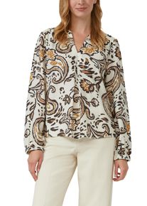 Langarmbluse s.Oliver, Damen, Gr. 46, sanftes wei&szlig; aop, Web, Obermaterial: 84% Viskose, 16% Polyamid, bedruckt, bequem h&uuml;ftbedeckend, V-Ausschnitt, elastischer Bund, Blusen Langarmbluse, mit floralen Muster