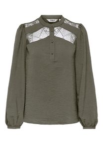 Langarmbluse Only "OnlyOHANNA LIFE FR L/S LACE TOP WVN CS", Damen, Gr. S, gr&uuml;n (kalamata), Web, Obermaterial: 100% Polyester, unifarben, regular fit, Blusen Langarmbluse