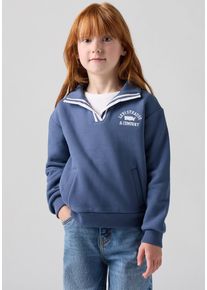 Sweatshirt LEVI'S KIDS "LVG COLLEGIATE LS COLLAR TOP", M&auml;dchen, Gr. 12 (152), vintage indigo, Sweatware, Obermaterial: 80% Baumwolle, 20% Polyester, bedruckt, B&uuml;ndchen, Sweatshirts Sweatshirt, mit Umlegekragen und Taschen, for Girls