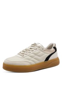 Plateausneaker Tamaris, Damen, Gr. 36, creme kombiniert, Leder, Lederimitat, gesteppt, unifarben mit Farbeins&auml;tzen, Schuhe Plateausneaker, Freizeitschuh, Halbschuh, Schn&uuml;rschuh mit trendiger Ziersteppung