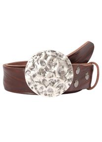 Lederg&uuml;rtel RETTUNGSRING G&Uuml;RTEL, Damen, Gr. 85, braun (dunkelbraun), Leder, unifarben, G&uuml;rtel Lederg&uuml;rtel, mit austauschbarer Schlie&szlig;e &raquo;Vollmond Silber&laquo;