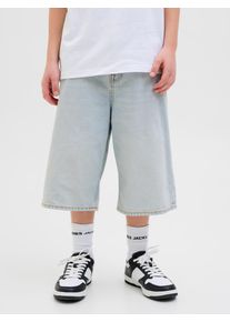 Jack & Jones Shorts JACK & JONES JUNIOR "JJIRON mit Baggy Fit und mittlerer Taille", Jungen, Gr. 128, N-Gr, blau (blau denim), Web, Obermaterial: 100% Baumwolle, unifarben, relaxed fit ca. Mitte Wade, Hosen Shorts, unifarben, modisch, relaxed fit, Web