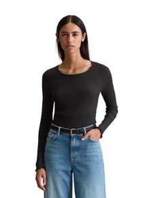 Marc O'Polo Langarmshirt MARC O'POLO DENIM, Damen, Gr. XL, schwarz, Rippware, Obermaterial: 100% Baumwolle, unifarben, slim fit normal, Rundhals, gewellter Abschluss, Shirts Langarmshirt, Rundhalsausschnitt, Slim fit, gewellter &Auml;rmel- und Saumabschluss