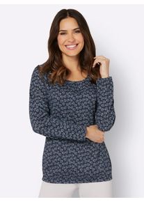 Langarmshirt Classic Basics "Langarm-Shirt", Damen, Gr. 40, bunt (nachtblau, salbei, bedruckt), 100% Baumwolle, gebl&uuml;mt, gemustert, mehrfarbig, Rundhals, Shirts Langarmshirt