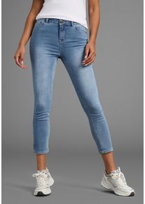 7/8-Jeans Arizona "Shaping", Damen, Gr. 46, N-Gr, blau (bleached), Jeans, Obermaterial: 79% Baumwolle, 19% Polyester, 2% Elasthan, Abriebeffekte, Basic, slim fit 7/8-L&auml;nge, Jeans 7/8-Jeans, eng anliegend, R&ouml;hrenjeans, Used-Waschung, High-Waist, 7/8-L&auml;nge