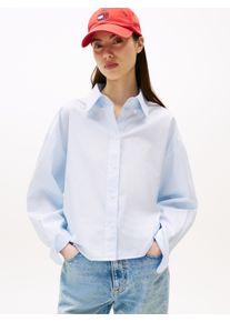 Hemdbluse Tommy Jeans "TJW REG CROP STRIPE POPLIN SHIRT", Damen, Gr. L (40), blau (light powdery blau, stripe), Web, Obermaterial: 100% Baumwolle, gestreift, Blusen Hemdbluse
