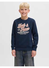 Jack & Jones Sweatshirt JACK & JONES JUNIOR "JJELOGO SWEAT CREW 2 COL AW25 NOOS JNR", Jungen, Gr. 152, blau (sky captain), angeraute Sweatware, Obermaterial: 70% Baumwolle, 30% Polyester, bedruckt, regular fit normal, Rundhals, Rippb&uuml;ndchen, Sweatshirts Sweatshirt