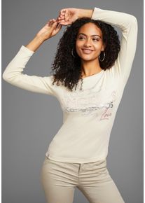 Langarmshirt Kangaroos, Damen, Gr. 36/38, pink (beige, pink), Rippware, Obermaterial: 100% Baumwolle, bedruckt, sehr figurbetont h&uuml;ftbedeckend, Rundhals, Shirts Langarmshirt, sehr figurbetonte Passform, aus dehnbarer Rippware