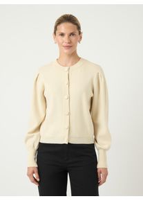 Cardigan Y.A.S "YASFONNY LS KNIT CARDIGAN S. NOOS", Damen, Gr. XL, beige (birch), Strick, Obermaterial: 72% Viskose, 28% Polyester, unifarben, regular fit kurz, Rundhals, Strickb&uuml;ndchen, Strickjacken Cardigan