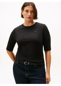 Kurzarmshirt Tommy Hilfiger Curve "CRV SLIM 5X2 RIB C-NK 1/2 SLV", Damen, Gr. 50, schwarz, Single Jersey, Obermaterial: 95% Viskose, 5% Elasthan, unifarben, slim fit, Rundhals, Shirts Kurzarmshirt, in gro&szlig;en Gr&ouml;&szlig;en, in gerippter Struktur