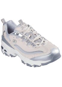 Sneaker Skechers "D'LITES-CHROMATIC", Damen, Gr. 40, silber (natur, silberfarben), Lederimitat, Textil, metallic, Schuhe Sneaker, Plateausneaker, Schn&uuml;rschuh mit Metallic Eins&auml;tzen