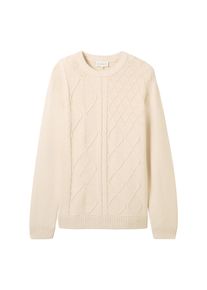 Rundhalspullover Tom Tailor, Herren, Gr. L, beige (smooth light sand), Strick, Obermaterial: 60% Baumwolle, 40% Polyacryl, unifarben, regular fit Po-bedeckend, Rundhals, Rippb&uuml;ndchen, Pullover Rundhalspullover, mit Zopfmuster