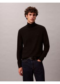 Stehkragenpullover Calvin Klein "LS MERINO MOCK NECK SWTR 14GG", Herren, Gr. M, schwarz, Web, Obermaterial: 100% Wolle, unifarben, regular fit normal, Rundhals, eingesetzt gerader Abschluss, Pullover Stehkragenpullover, Mit Rundhalsausschnitt, regular fit