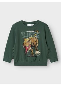 Sweatshirt name it "NMMJABA JURASSIC NREG SWEAT UNB SKY", Jungen, Gr. 98, gr&uuml;n (garden topiary), Sweatware, Obermaterial: 95% Baumwolle, 5% Elasthan, bedruckt, regular fit normal, Rundhals, Rippb&uuml;ndchen, Sweatshirts Sweatshirt