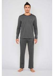 JOOP! Pyjama JOOP "Core", Damen, Gr. M, hellgrau, Obermaterial: 95% Baumwolle, 5% Elasthan, bequem lang, Rundhals, Homewear-Sets Pyjama, mit Rundhalsausschnitt, Langarm, Cotton-Mix