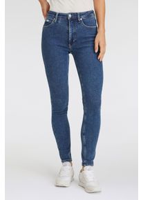 Skinny-fit-Jeans Calvin Klein Jeans "HIGH RISE SKINNY", Damen, Gr. 25, L&auml;nge 32, blau (denim medium), Denim/Jeans, Obermaterial: 94% Baumwolle, 4% Elastomultiester, 2% Elasthan, unifarben, skinny fit lang, Jeans Skinny-fit-Jeans, stone washed