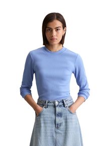 Marc O'Polo Longsleeve MARC O'POLO DENIM "slim aus Rippjersey", Damen, Gr. XL, blau (lake blau), Rippstrick, Obermaterial: 96% Baumwolle, 4% Elasthan, slim fit normal, Rundhals, Shirts Longsleeve