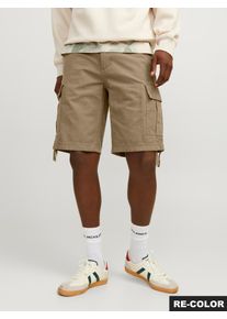 Jack & Jones Cargoshorts JACK & JONES "JPSTCOLE BARKLEY JJCARGO SHORTS SN", Herren, Gr. S, N-Gr, braun (e.wood), Web, Obermaterial: 100% Baumwolle, unifarben, Basic, regular fit ca. Mitte Knie, Hosen Cargoshorts, mit Cargo Taschen