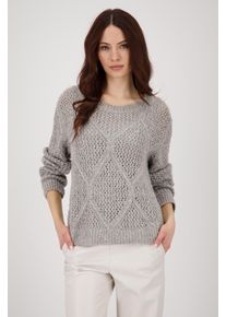 Strickpullover monari "Pullover Ajour Paillette", Damen, Gr. 46, beige (greige), Strick, Obermaterial: 45% Polyester, 34% Polyacryl, 15% Polyamid, 6% Wolle, unifarben, regular fit normal, Rundhals, eingesetzt Rippstrickb&uuml;ndchen, Pullover Strickpullover, Mit Rundhalsausschnitt