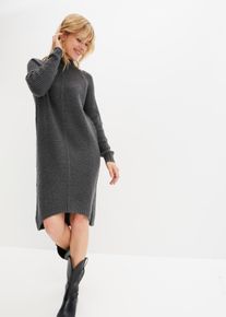 Strickkleid bonprix "Strickkleid mit Vokuhila-Saum", Damen, Gr. 56/58 (XXXL), N-Gr, grau (anthrazit meliert), Obermaterial: 75% Polyacryl, 22% Polyester, 3% Elasthan, loose fit, Kleider Strickkleid, aus Polyacryl, Polyester und Elasthan, bequemer Schnitt, Casual Stil