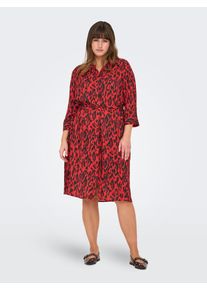 Blusenkleid Only CARMAKOMA "CARHARMONY LIFE 3/4 BLK DRESS AOP BS", Damen, Gr. 44, N-Gr, poppy rot aop:upscaled leo, Web, Obermaterial: 100% Viskose, bedruckt, Rundhals, Kleider Blusenkleid, Sommerkleid