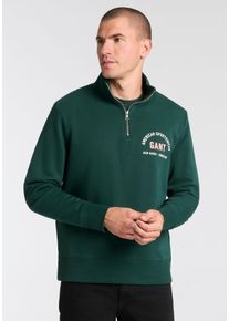 Sweatshirt Gant, Herren, Gr. M, gr&uuml;n (tartan gr&uuml;n), Sweatware, Obermaterial: 87% Baumwolle, 13% Polyester, unifarben, normal, hoch geschlossener Ausschnitt, B&uuml;ndchen, Sweatshirts Sweatshirt, Stehkragen mit Rei&szlig;verschluss