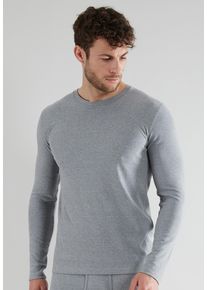 G&ouml;tzburg Unterziehshirt G&Ouml;TZBURG "Thermo", Damen, Gr. 7 (XL), N-Gr, grau (grau, mittel, melange), Single Jersey, Obermaterial: 55% Baumwolle, 40% Polyester, 5% Elasthan, meliert, bequem, Rundhals, Unterhemden Unterziehshirt, Rundhalsausschnitt, lang&auml;rmelig, eng, Baumwollmix, Langarm