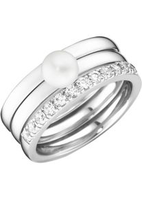Ring-Set Firetti "Multipack Schmuck Geschenk Silber 925 Fingerringe" Gr. 16, wei&szlig; (silberfarben, kristallwei&szlig;, wei&szlig;), Fingerringe, Damen, 16, Perlen Silber 925 (Sterlingsilber), 7,4mm, Perlen, Silber 925 (Sterlingsilber), Ring-Set, mit Zirkonia (synth.) - mit S&uuml;&szlig;wasserzuchtperle