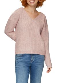 Strickpullover QS, Damen, Gr. XL, pink (powder pink), Strick, Obermaterial: 100% Baumwolle, meliert, regular fit taillenbedeckt, V-Ausschnitt, Rippb&uuml;ndchen, Pullover Strickpullover, in Melange Optik