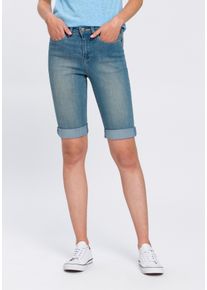 Jeansbermudas Arizona, Damen, Gr. 46, N-Gr, blau (blau used), Denim/Jeans, Obermaterial: 79% Baumwolle, 19% Polyester, 2% Elasthan, Basic, schmal kniefrei, Jeans Jeansbermudas, schmale Passform, krempelbarer Saum, Usedwaschung, hohe Leibh&ouml;he