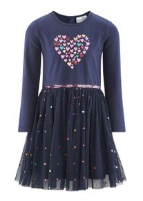 Jerseykleid happy girls, M&auml;dchen, Gr. 92, N-Gr, blau (navy), Jersey, Obermaterial: 95% Baumwolle, 5% Elasthan. Obermaterial 2: 100% Polyester. Futter: 100% Polyester, bedruckt, regular fit knielang, Rundhals, Kleider Jerseykleid