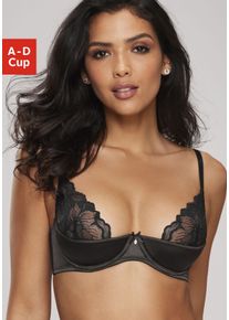 B&uuml;stenhebe Lascana, Damen, Gr. 80, Cup D, schwarz, Spitze, Obermaterial: 76% Polyamid, 16% Elasthan, 8% Polyester, BHs B&uuml;stenhebe, aus edlem Satin-Material mit dezent transparenter Spitze, sexy Dessous, Topseller