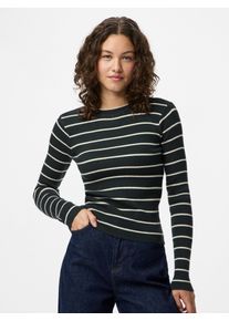 Rundhalspullover Pieces "PCMIRA NEW LS O-NECK KNIT NOOS BC", Damen, Gr. M, schwarzest spruce detail:birch narrow, Strick, Obermaterial: 50% Viskose, 28% Polyester, 22% Nylon, gestreift, slim fit normal, Rundhals, Pullover Rundhalspullover, Viskosemischung