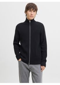 Jack & Jones Strickjacke JACK & JONES "JJEPERFECT KNIT ZIP CARDIGAN SN", Herren, Gr. L, schwarz, Strick, Obermaterial: 50% Baumwolle, 50% Polyester, unifarben, slim fit h&uuml;ftbedeckend, hoch geschlossener Ausschnitt, Strickjacken Strickjacke