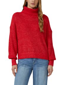 Strickpullover s.Oliver, Damen, Gr. 34, salsa rot, Strick, Obermaterial: 59% Baumwolle, 37% Polyacryl, 4% Wolle, meliert, unifarben, oversize h&uuml;ftbedeckend, Rundhals, Flachstrickb&uuml;ndchen, Pullover Strickpullover, Oversize, mit weiten &Auml;rmeln und Rollkragen