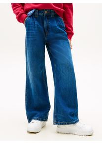 Weite Jeans Tommy Hilfiger "MABEL PLEATS", M&auml;dchen, Gr. 5 (110), N-Gr, blau (denim schwarz), Denim/Jeans, Obermaterial: 61% Baumwolle, 39% Lyocell, unifarben, regular fit lang, Jeans Weite Jeans, Kinder bis 16 Jahre