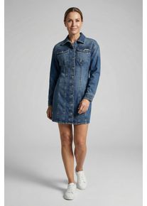 Jeanskleid Calvin Klein Jeans "LS DENIM MINI DRESS", Damen, Gr. XS (36), N-Gr, cold springs, Denim/Jeans, Obermaterial: 99% Baumwolle, 1% Elasthan, unifarben, figurbetont mini, Rundhals, eingesetzt angesetztes B&uuml;ndchen, Kleider Jeanskleid, Mit Rundhalsausschnitt, figurbetont